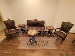 Classic sofa set - طقم استقبال كلاسيك راقي خشب زان جلد كابوتنيه رقم