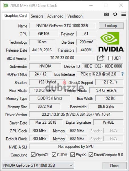 Nvidia GTX 1060 Gigabyte 3G 2