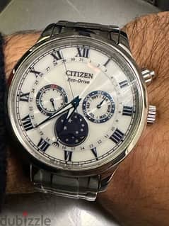 CITIZEN Eco-Drive White Dial Moon Phase ساعه قمريه بالتاريخ واليوم