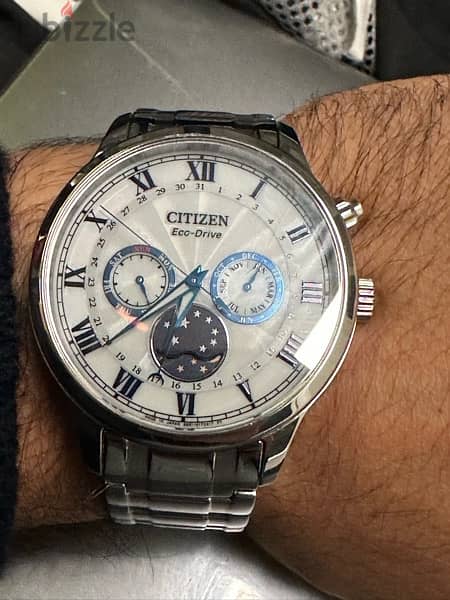 CITIZEN Eco-Drive White Dial Moon Phase ساعه قمريه بالتاريخ واليوم 2