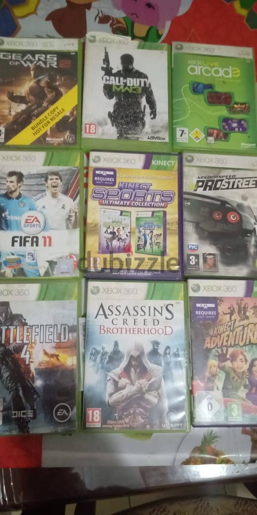 Xbox Kinect 360 حالة ممتازة و معاه 16 سيديه و FIFA 16,17 علي الجهاز 3
