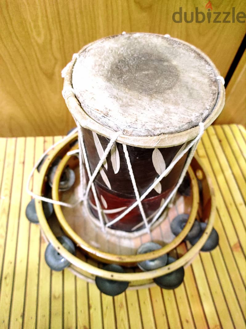 Tamborine percussion drums تامبورين رق خشب جلد طبيعي درامز 1
