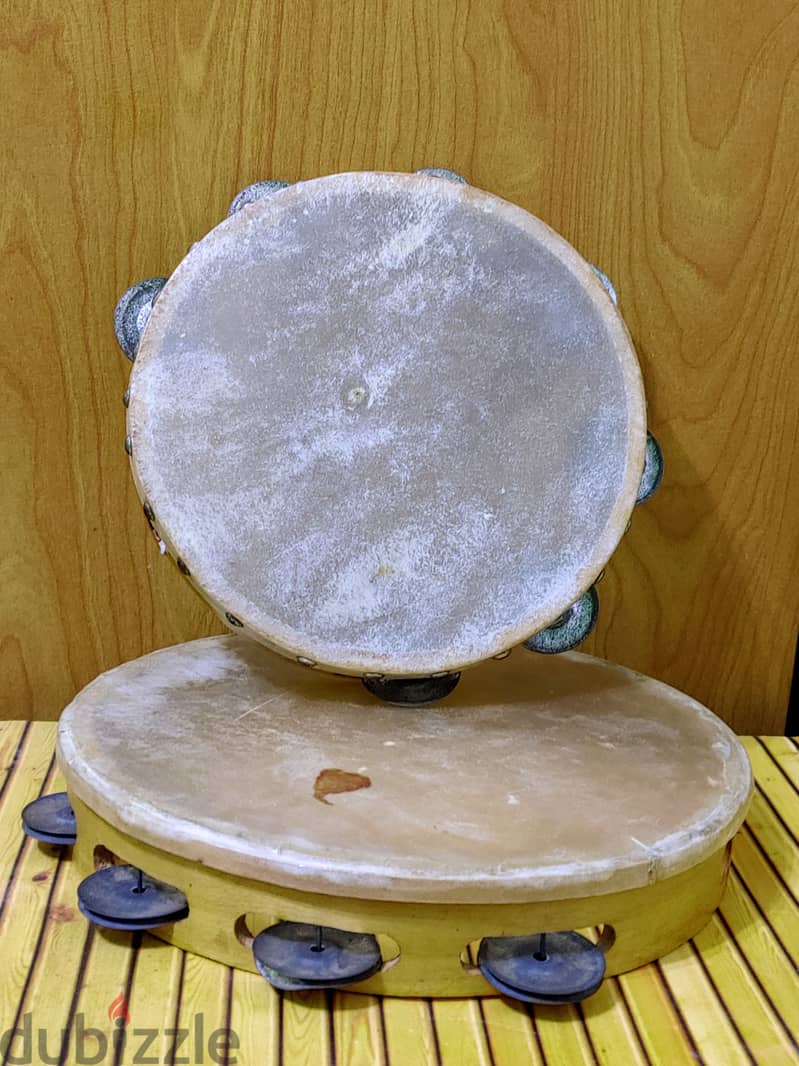 Tamborine percussion drums تامبورين رق خشب جلد طبيعي درامز 3