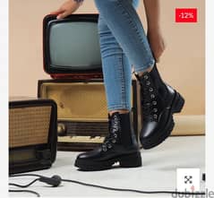 Chelsea Laceup & Zipper Plain Leather Boots - Black- Size 41 0