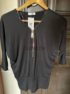 Caché black Lycra blouse with golden zipper 0