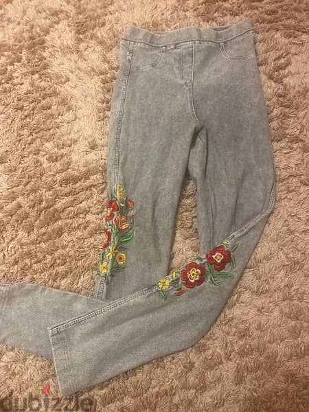 embroided grey kids pants 0