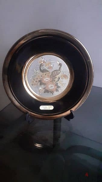 A rare Chokin Art vase and plate, 24 k gold,silver engraved design. 2