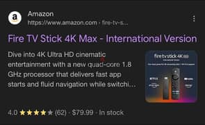 amazon fire tv stick max 4k سعرها ٨٠ دولار