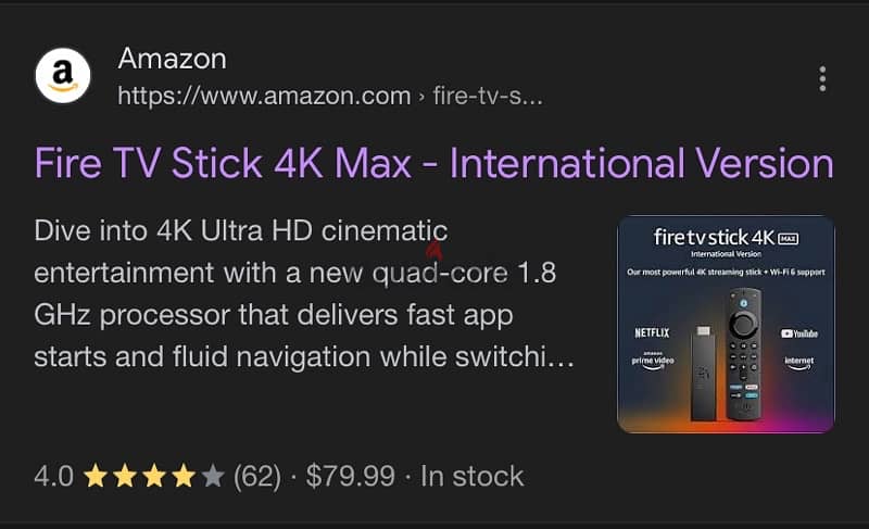 amazon fire tv stick max 4k سعرها ٨٠ دولار 0