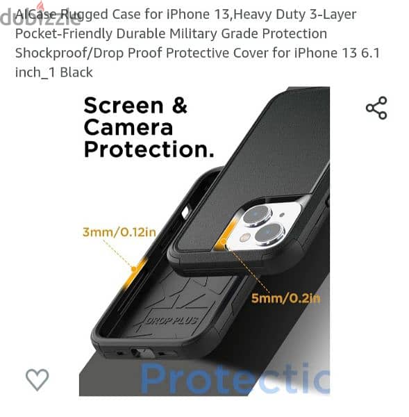 Case for iPhone 13,Heavy Duty 3-Layer - جراب ايفون ١٣ اسود  ، ٣ طبقات 12