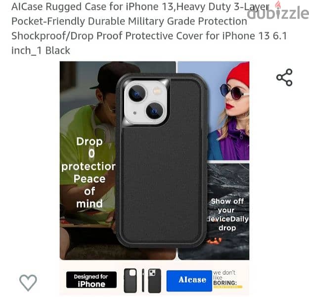 Case for iPhone 13,Heavy Duty 3-Layer - جراب ايفون ١٣ اسود  ، ٣ طبقات 13
