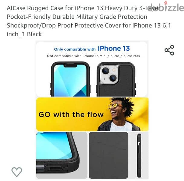 Case for iPhone 13,Heavy Duty 3-Layer - جراب ايفون ١٣ اسود  ، ٣ طبقات 17