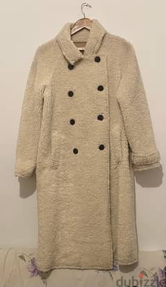 Mango Limited Edition Sherpa Faux Fur Long Coat In Cream Size M 0