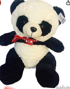 panda Teddy Bear Black and White, with a Red Bow for Children, 35cm