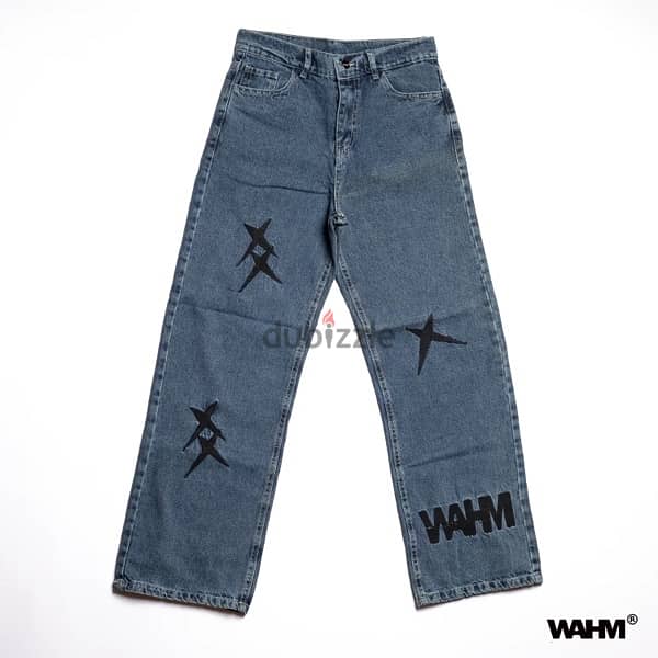 local brand Wahm starry baggy blue jeans - جينز باجي ازرق لوكال براند 1