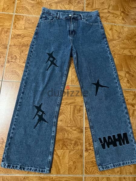 local brand Wahm starry baggy blue jeans - جينز باجي ازرق لوكال براند 2