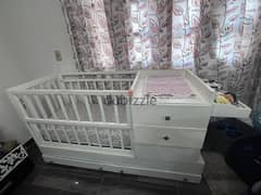Baby Bed & Changing table with storage drawers and shelves