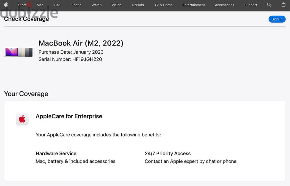 MacBook Air (13-inch, M2,  8-core CPU , 8-core GPU ,2022)+Apple Care+ 14