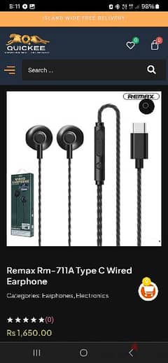 Remax Rm-711A Type C Wired Earphone 0