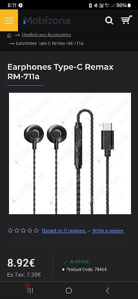 Remax Rm-711A Type C Wired Earphone 1