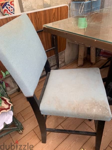 Used Dining table with 2 Blue chairs forsale 3