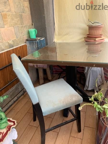 Used Dining table with 2 Blue chairs forsale 5