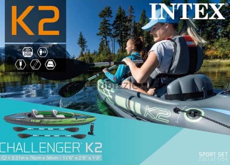 intex ‏challenger k2 inflatable kayak 3.51 x 76 x 38 0