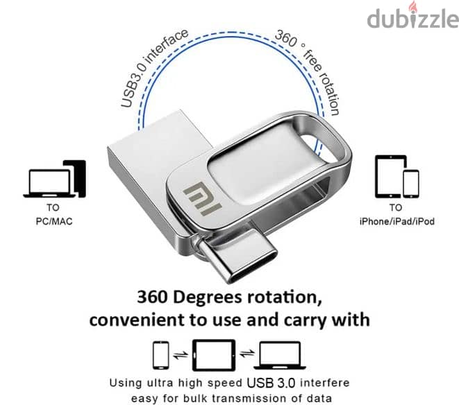 فلاشة مساحة 2 تيرابايت 2 فى 1 تعمل USB / TYPE C 2