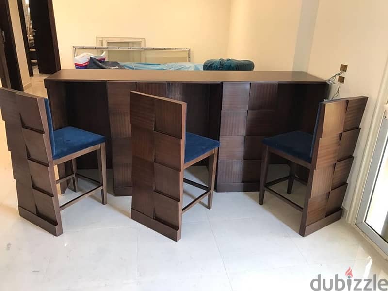 wooden bar with 4 chairs built-in 1