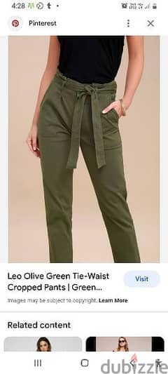 Leo Olive Green Tie-Waist Cropped Pants