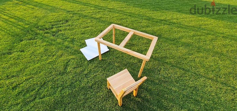 كرسي + ترابيزة أطفال خشب صنوبر مع سطح white board للكتابه بالماركر 4