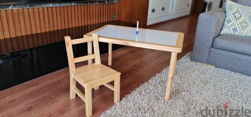 كرسي + ترابيزة أطفال خشب صنوبر مع سطح white board للكتابه بالماركر 5