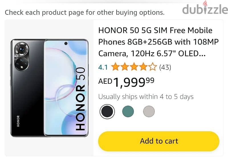 honor 50 256g/8g midnight black new (curved screen , 108mp camera,66w) 0
