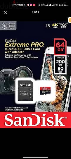 Sd card SanDisk extreme pro 64gb 200MB/s 0