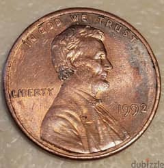 1992 double ear, double stamp rim Lincoln penny 0