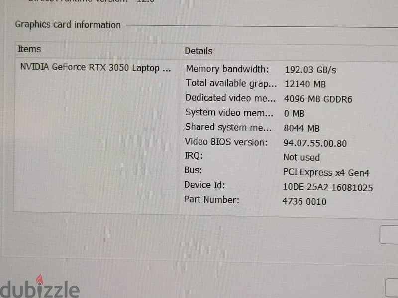 acer core i7 الجيل الثاني عشر + nvidia RTX 3050 4gb 10