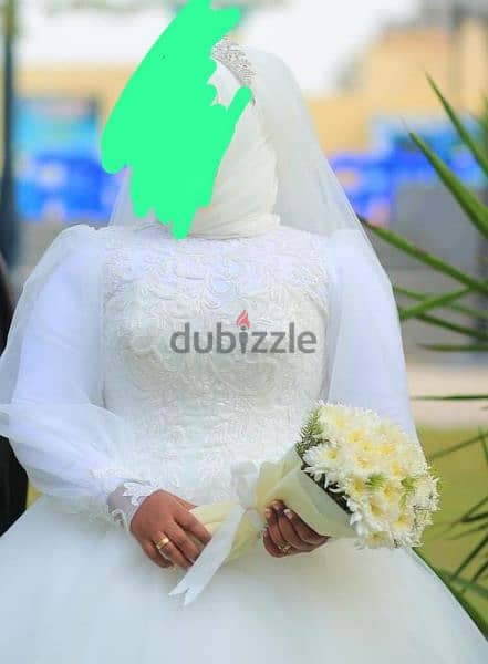 فستان زفاف بالطرحة استعمال يوم واحد . . جديد 0