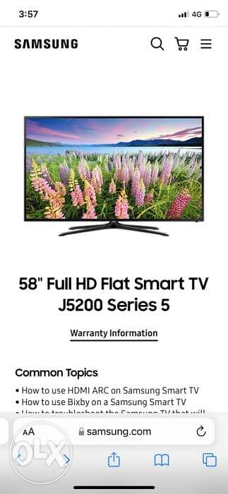 samsung smart tv led 58 inch Sires 5 model 5200‎شاشة سامسون بوصة س 0