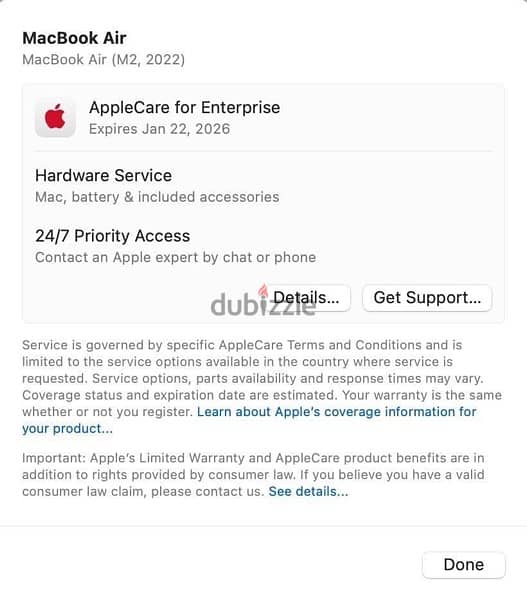 MacBook Air (13-inch, M2,  8-core CPU ,2022) With Apple Care 3