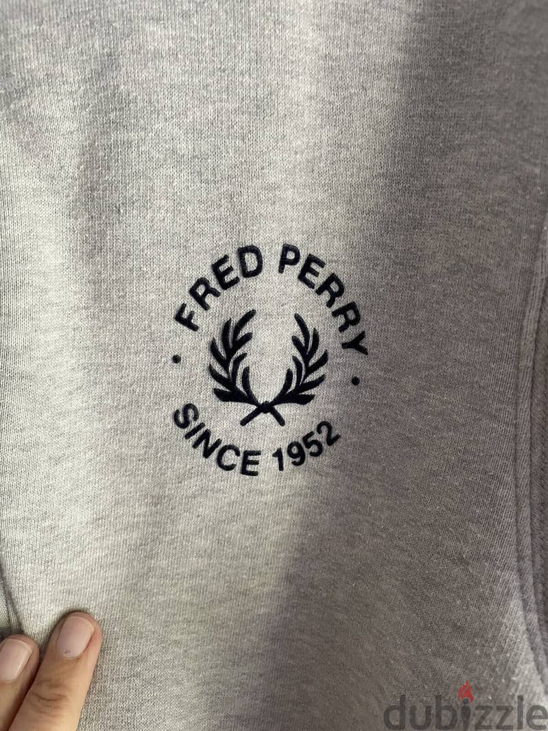Fred Perry Hooded Zip Through Sweatshirt Large Grey 2