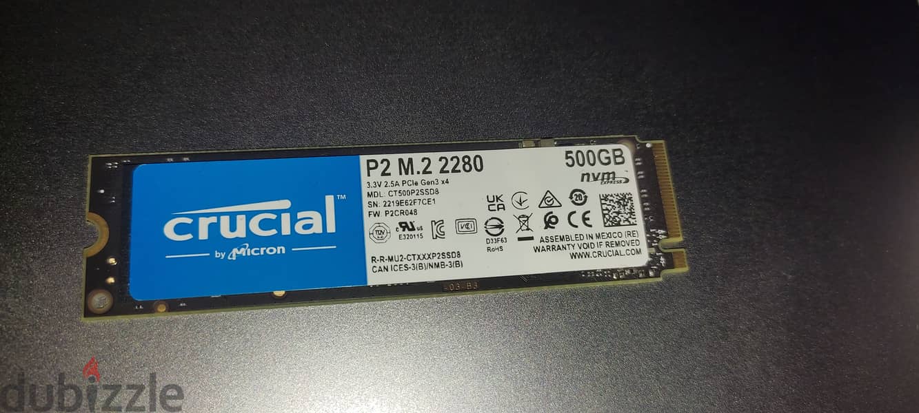 Crucial SSD Storage-500GB NVMe  M2 P2 1