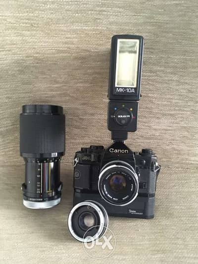 Canon A-1 film camera&50 mm1:1.8 Lens&70-210 Lens& Tele converter& Mot