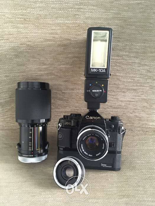 Canon A-1 film camera&50 mm1:1.8 Lens&70-210 Lens& Tele converter& Mot 0