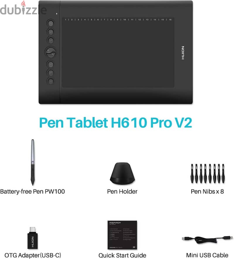 Huion H610Pro V2 10x6.25 inch -  جهاز لوحي  لرسم الجرافيك H610 برو V2 3