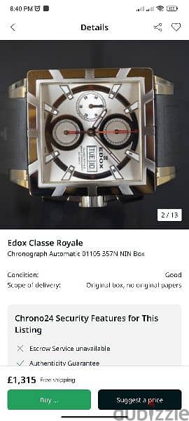 EDOX CLASSE ROYALE 01105 3 AIN Automatic Valjoux 7750 5