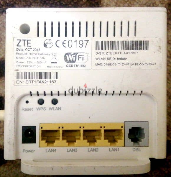 راوتر WE ADSL نوع ZTE موديل H108N معاه كل مشتملاته بدون العلبه 2