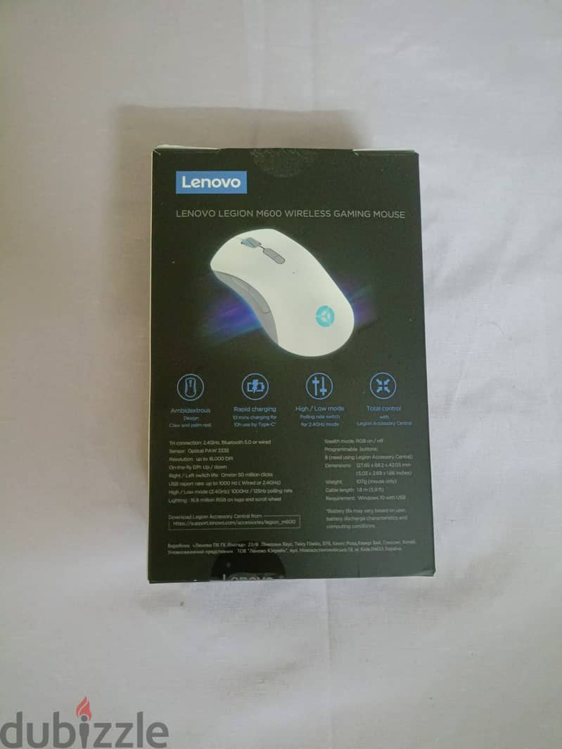 ماوس جيمنج ويرلسLenovo Legion M600 Wireless Gaming Mouse (Stingray) 3
