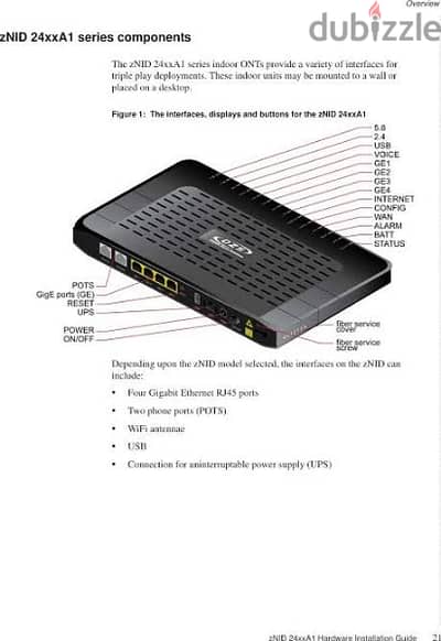 DZS ZNID 2424A1 Indoor GPON ONT ZNID-GPON-2426A1-NA Modem