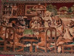 لوحة كلاب البوكر سجاد قطيفة وحرير عمر ١٠٠ سنة 0