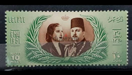 طابع الزواج الملكي للملك فاروق والملكة ناريمان إصدار 1951